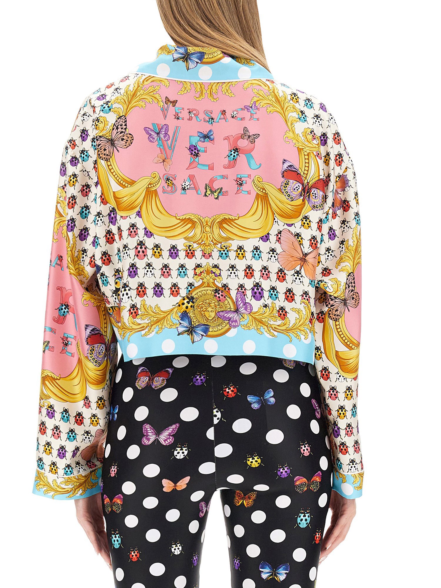 VERSACE    SHORT SILK SHIRT WITH BUTTERFLY PRINT