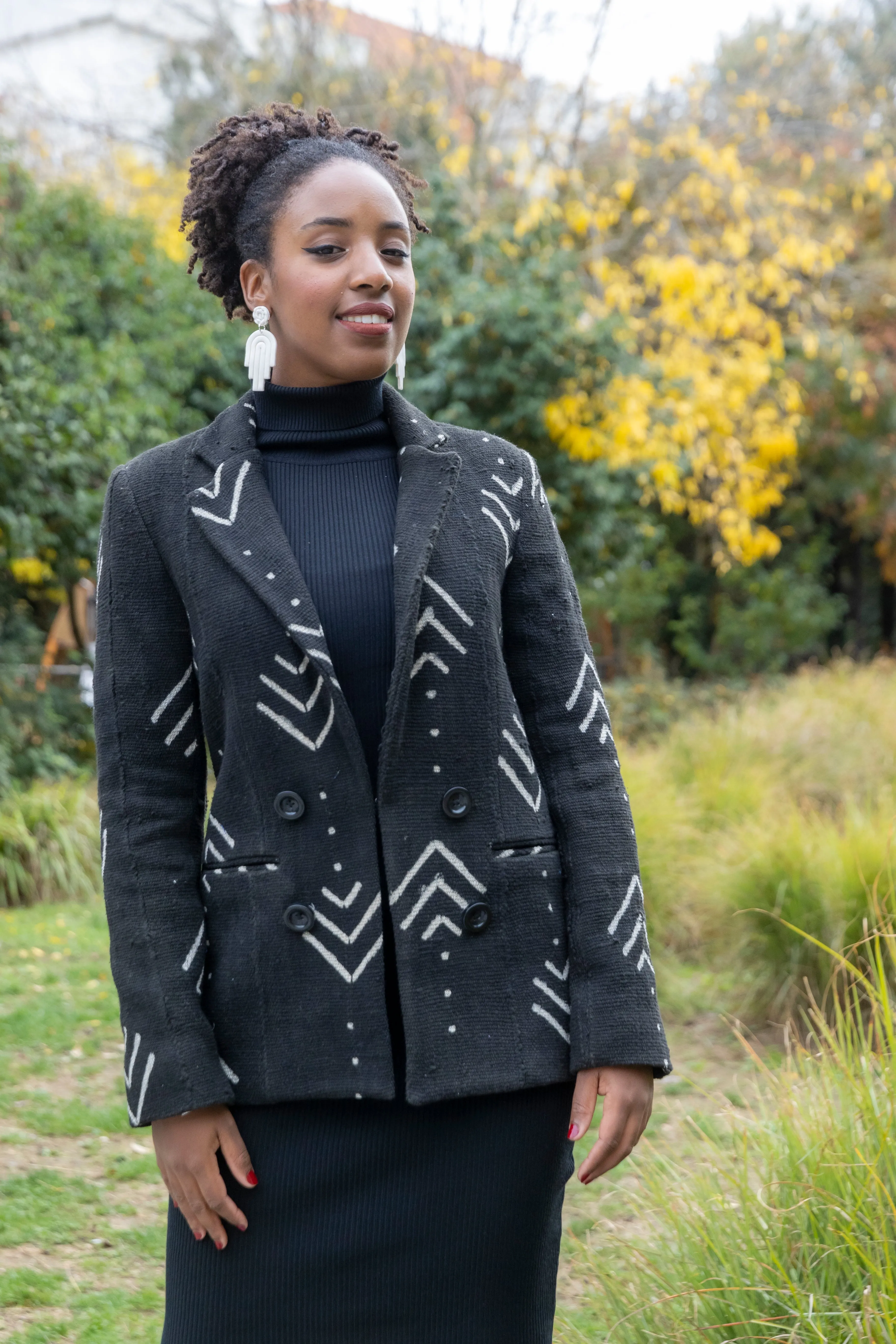 Veste blazer femme Kaarta en Bogolan tissé du Mali