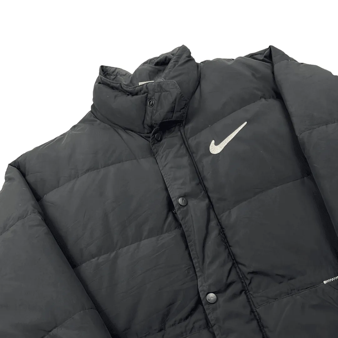 Vintage 90s Black Nike Large Logo Puffer Coat/ Jacket - Extra Large