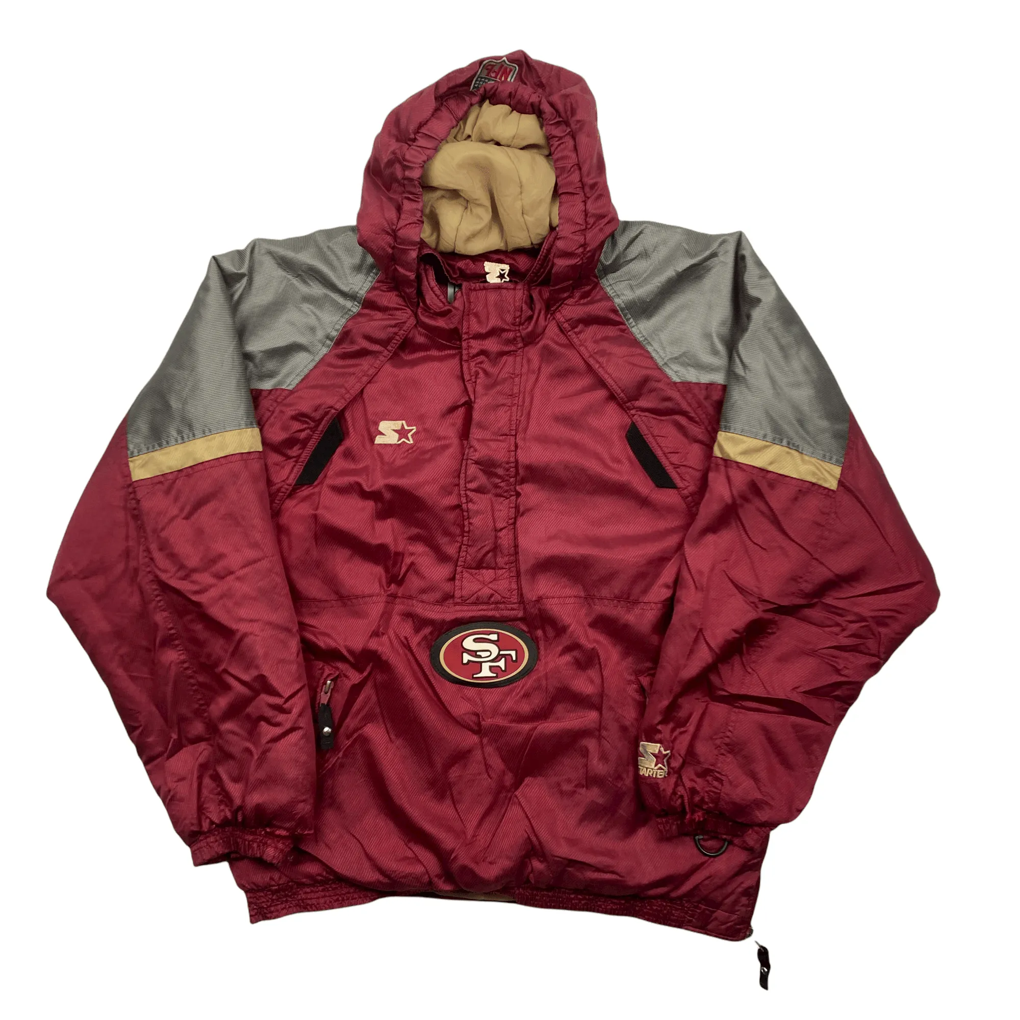 Vintage 90s Burgundy + Grey San Francisco 49ers Quarter Zip Pullover Coat/ Jacket - Extra Large