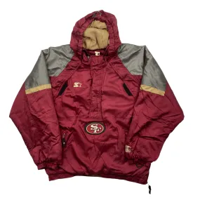 Vintage 90s Burgundy + Grey San Francisco 49ers Quarter Zip Pullover Coat/ Jacket - Extra Large