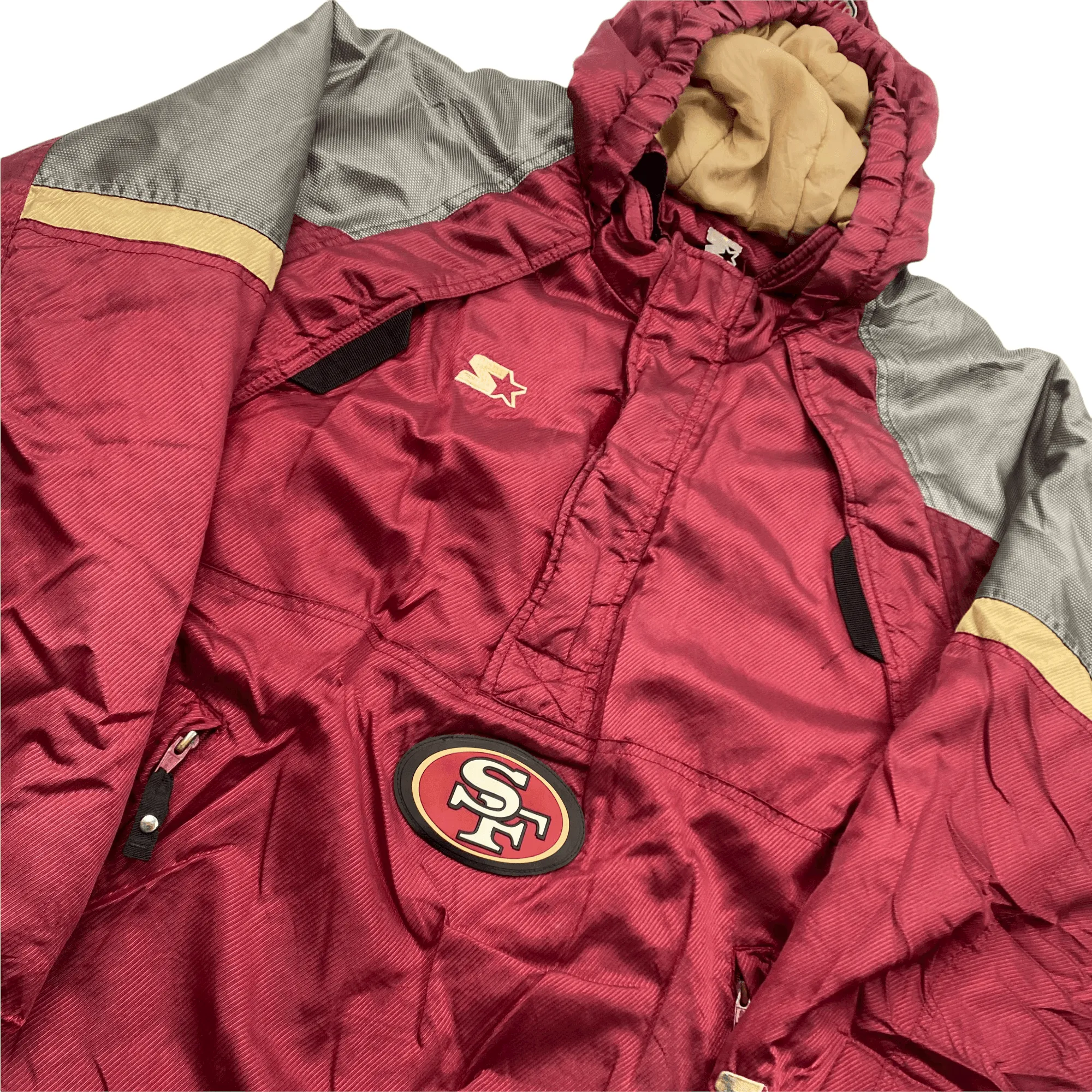 Vintage 90s Burgundy + Grey San Francisco 49ers Quarter Zip Pullover Coat/ Jacket - Extra Large