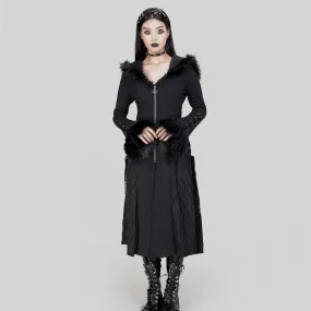 Women's Gothic Flared Sleeved Faux Fur Splice Coat with Hood