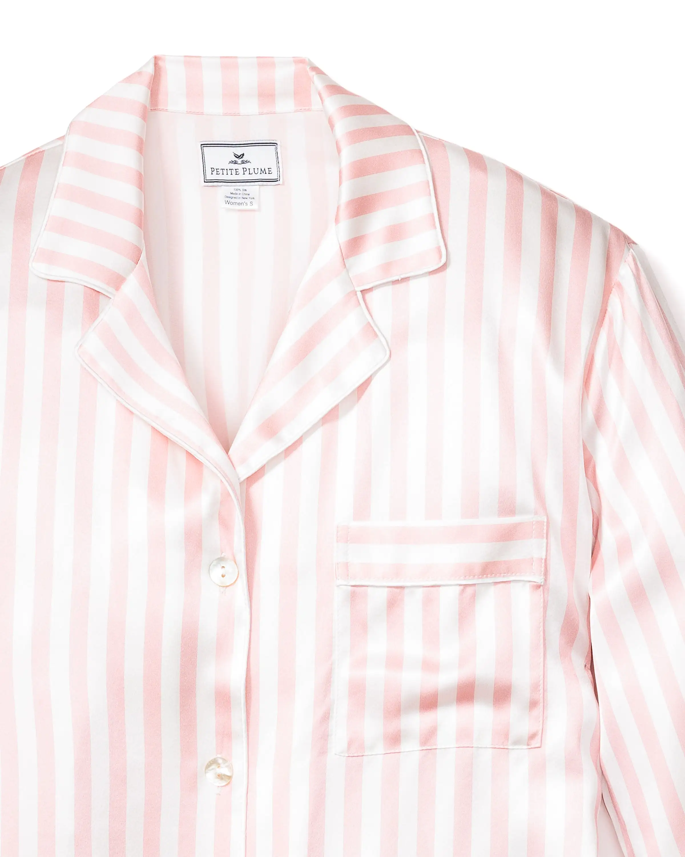 Women's Silk Pajama Set in Pink Stripe