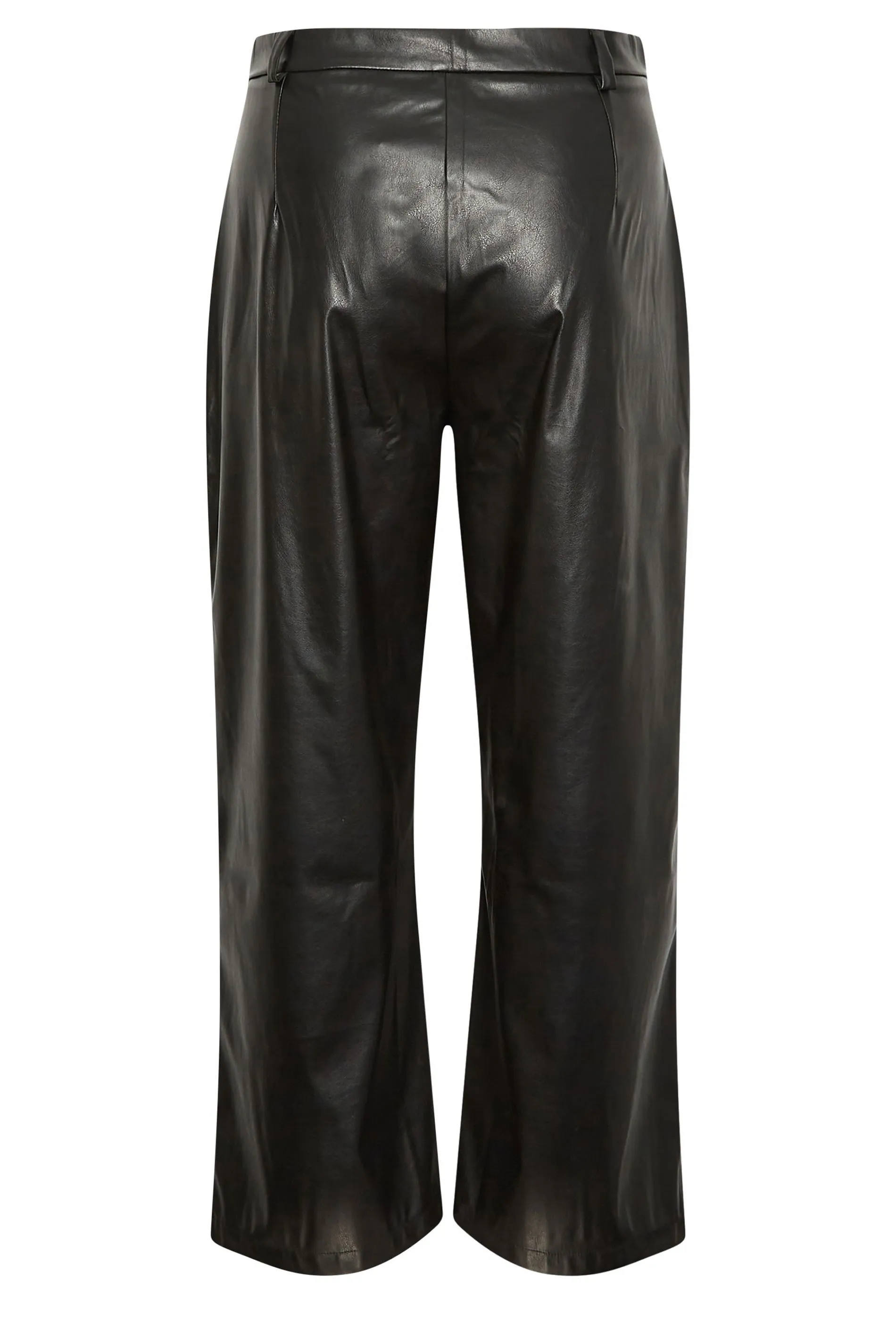 YOURS Curve Black Faux Leather Wide Leg Dad Trousers