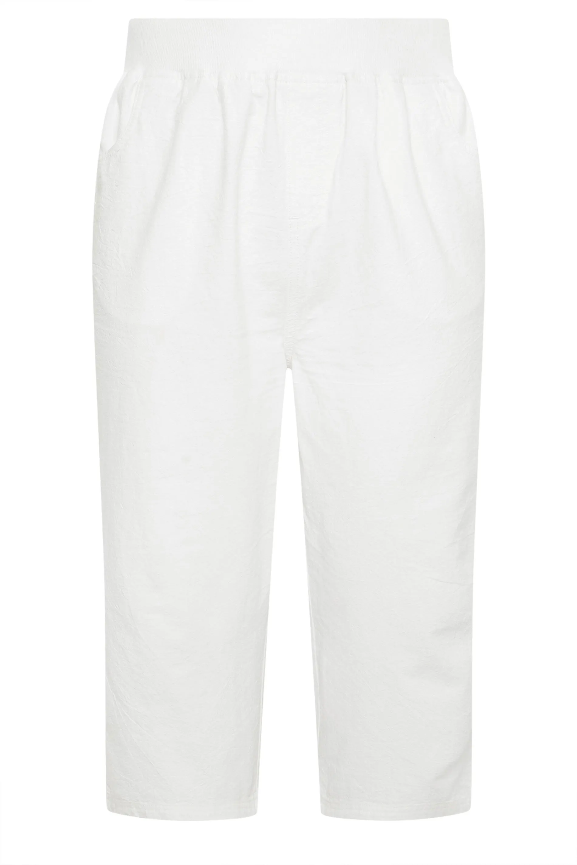 YOURS Curve White Elasticated Cool Cotton Cropped Trousers